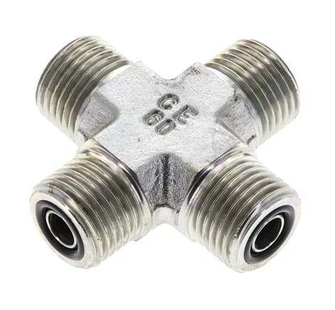 UN 11/16''-16 Male Zinc plated Steel Cross ORFS 630 Bar - Hydraulic