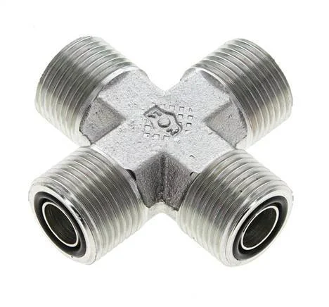 UN 13/16''-16 Male Zinc plated Steel Cross ORFS 630 Bar - Hydraulic