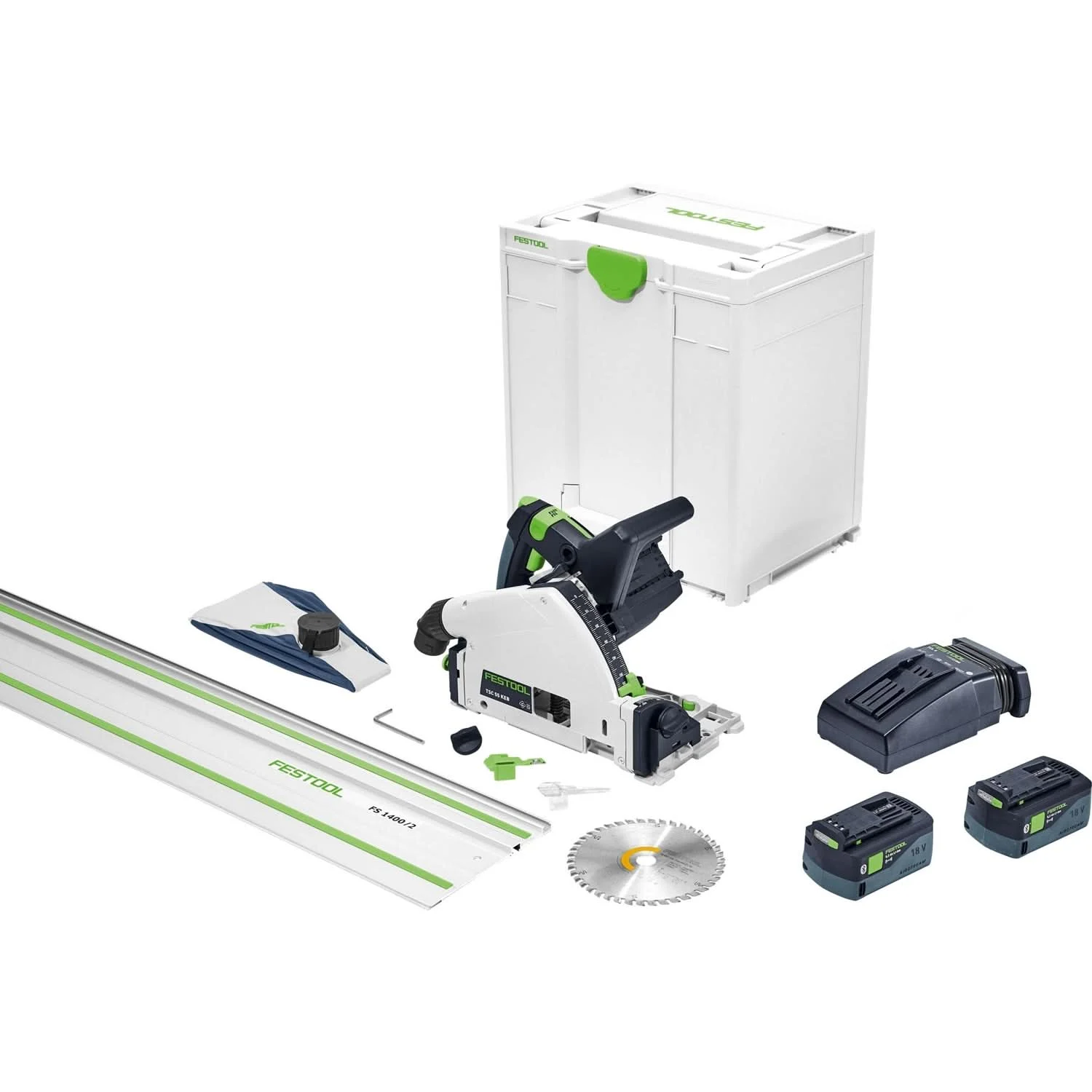 Festool 577664 TSC 55 K Cordless Track Saw + 55-Inch Guide Rail 5.2Ah Kit with Kickback Stop