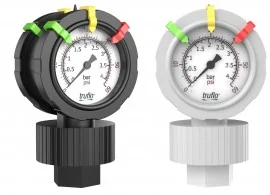 Icon Process Controls 2VU-P-0-30 2-1/2" Double-Sided Pressure Gauge and Isolator with teflon diaphragm, PVC, 1/2" FNPT, 0 to 30 psi