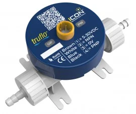 Icon Process Controls PP-W-02N-PP Truflo Propulse 2 Turbine Flow Meter, 1/8" NPT, Propulse 2 Turbine Flow Meter, PP Material, Viton Seals, M12, NPN, PNP Pulse Output, 24VDC, Blind