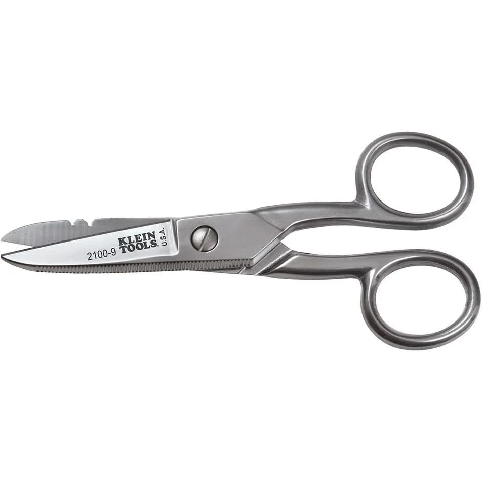 Klein 2100-9 Stainless Steel Electricians Scissors  Stripping Notches