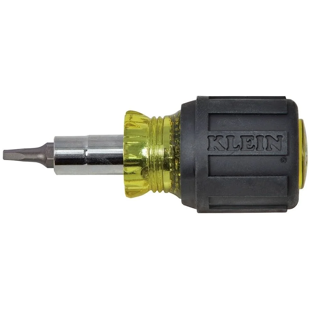 Klein 32562 Stubby Multi-Bit Screwdriver with Square Recess Bit and 1 1/4" Shaft