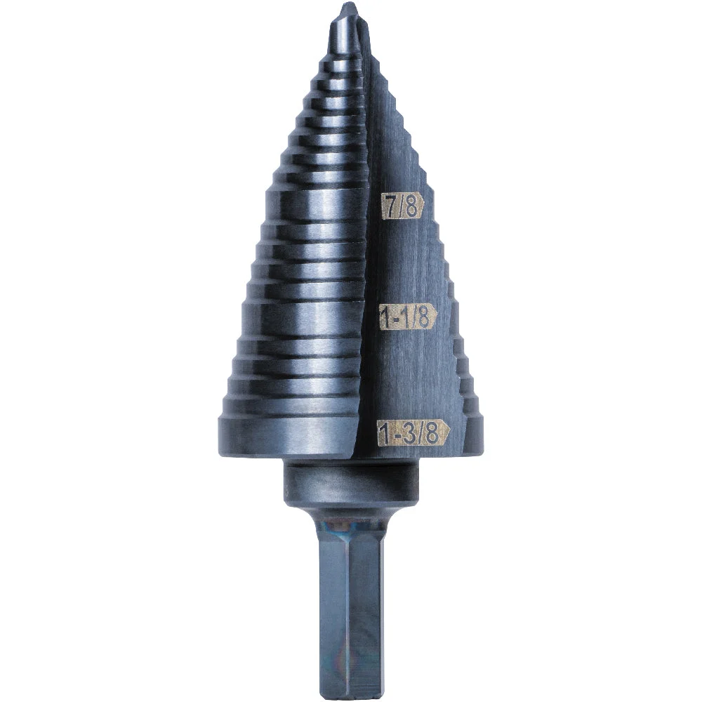 3-Step Drill Bit, 3/8-Inch Hex, Double Straight Flute, 7/8-Inch to 1-3/8-Inch
