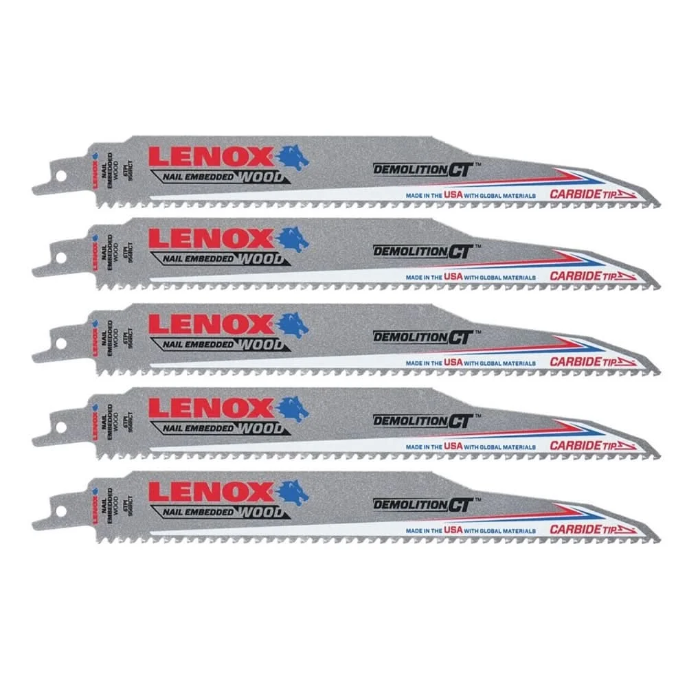Lenox 1832144 Demolition Carbide Tooth Reciprocating Saw Blade, 9-Inch, 6 TPI, 5-Pack