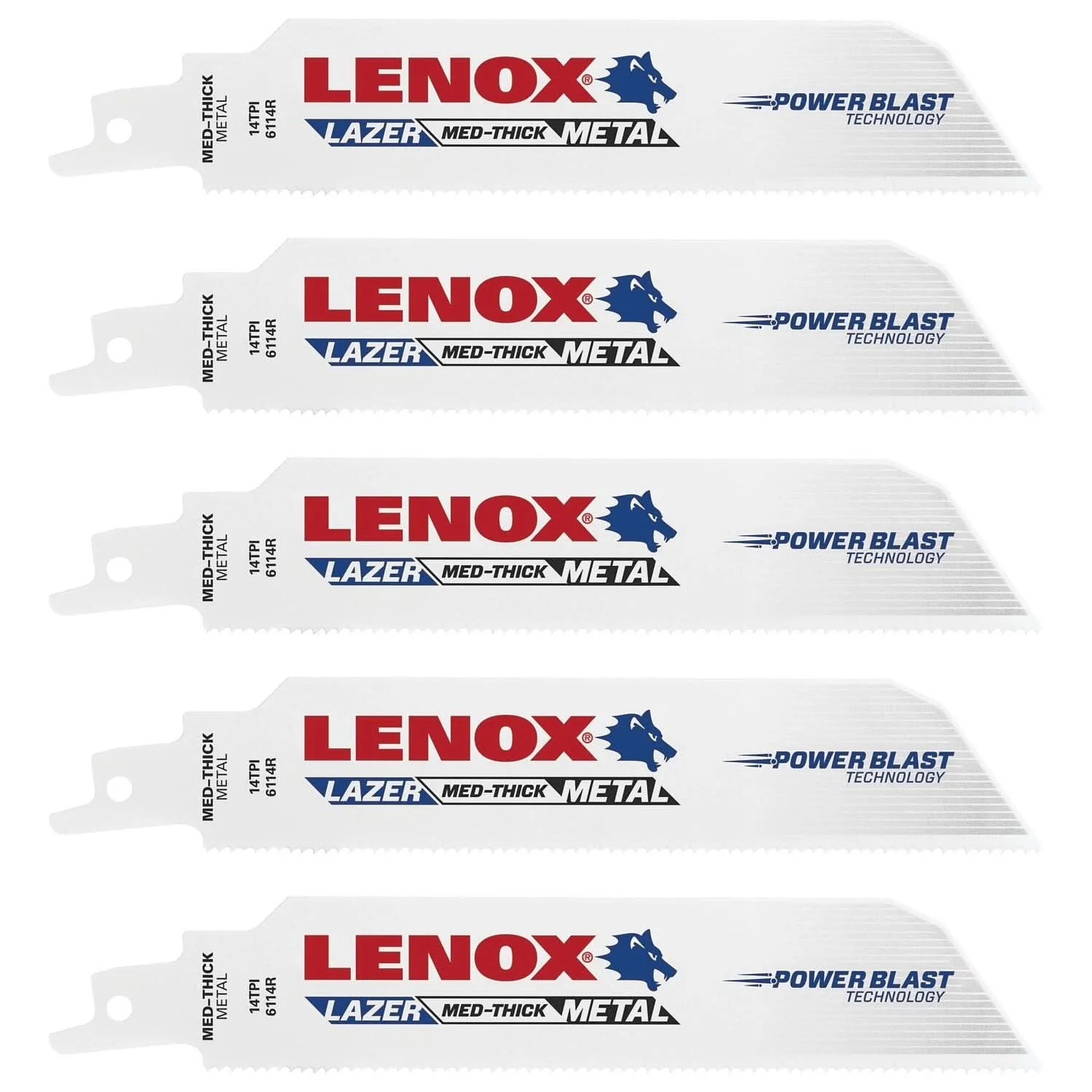 Lenox 201726114R LAZER 6114R Bi-Metal Reciprocating Saw Blades, 6-inch, 14 TPI, 5-Pack
