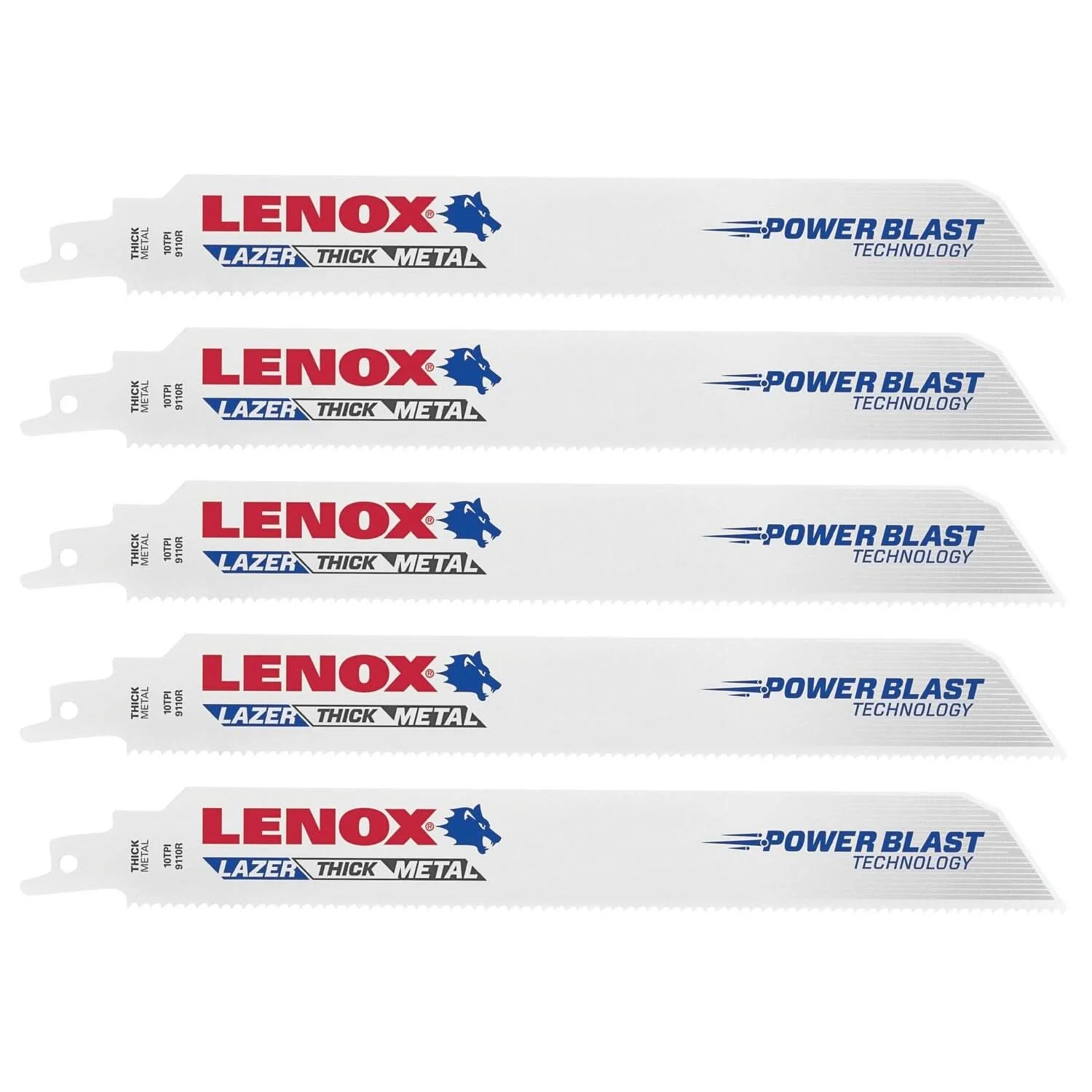 Lenox 201769110R LAZER 9110R Bi-Metal Reciprocating Saw Blades, 9-inch, 10 TPI, 5-Pack