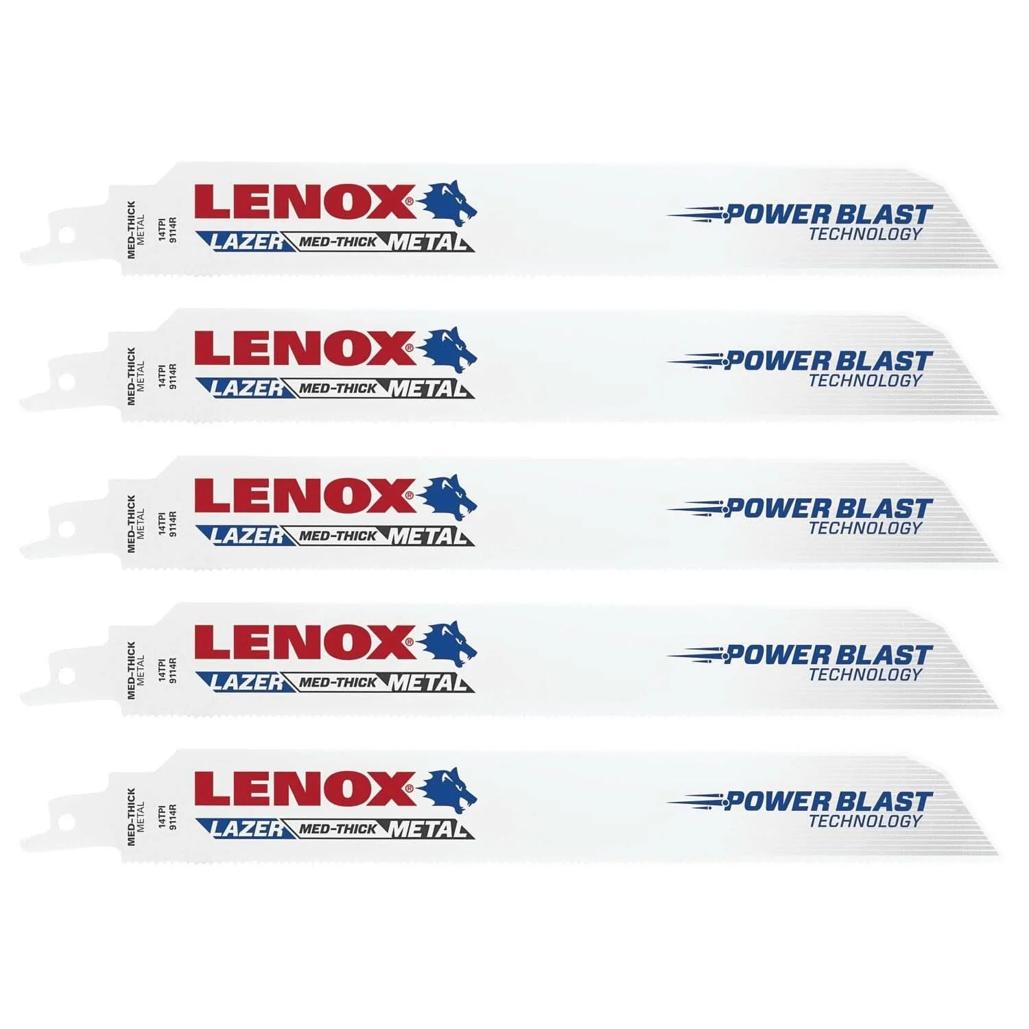 Lenox 201789114R LAZER 9114R Bi-Metal Reciprocating Saw Blades, 9-inch, 14 TPI, 5-Pack