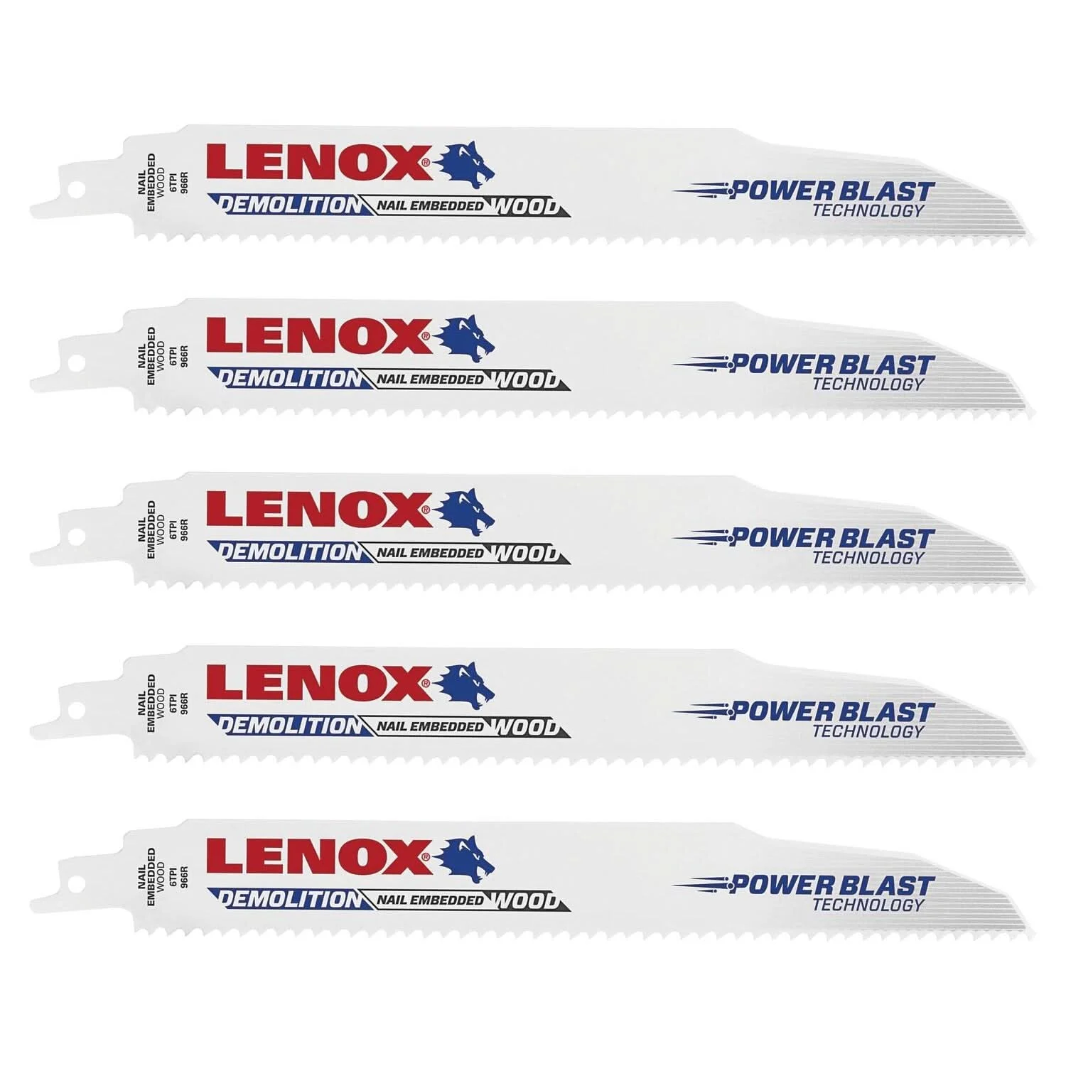 Lenox 20371966R5 Demolition 966R5 Bi-Metal Reciprocating Saw Blades, 9-inch, 6 TPI, 5-Pack