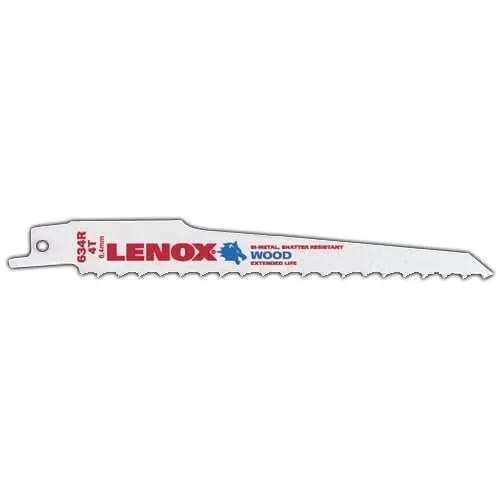 Lenox 20575634R 634R Wood Cutting Bi-Metal Reciprocating Saw Blades, 6-inch, 4 TPI, 5-Pack