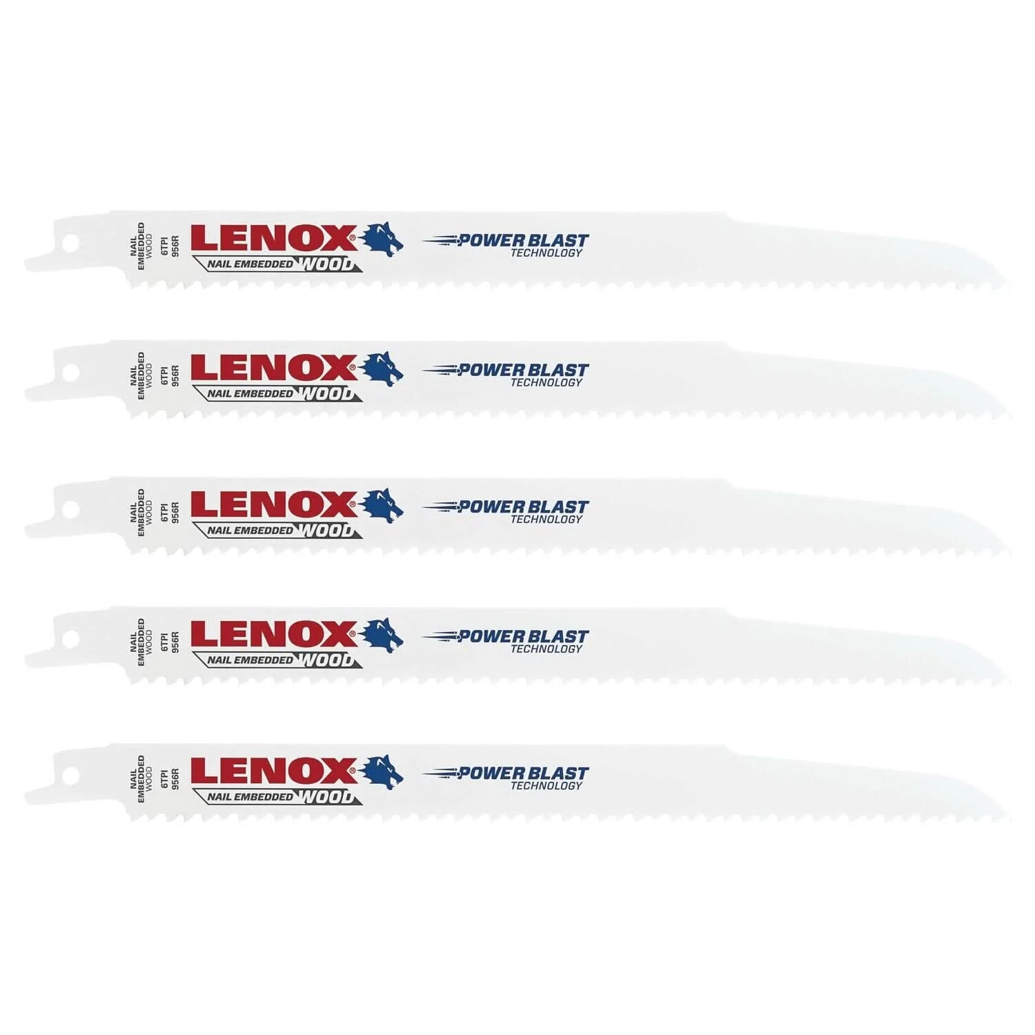 Lenox 20582956R 956R Wood Bi-Metal Reciprocating Saw Blades, 9-inch, 6 TPI, 5-Pack