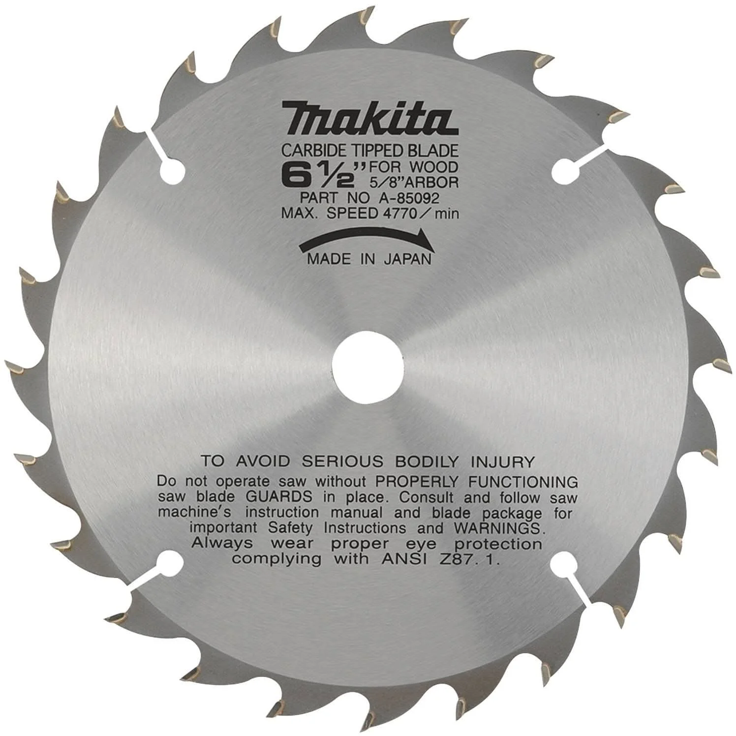 Makita A-85092 6-1/2" 24T Carbide-Tipped Circular Saw Blade, General Purpose