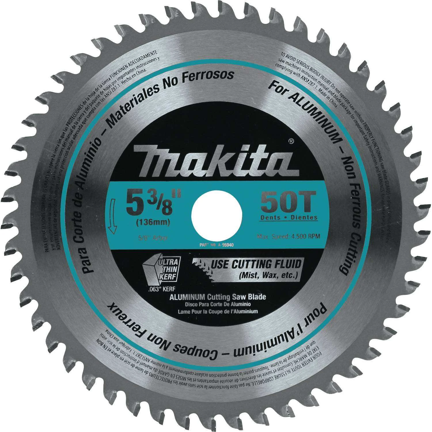 Makita A-95940 5-3/8" 50T Carbide-Tipped Saw Blade, Aluminum