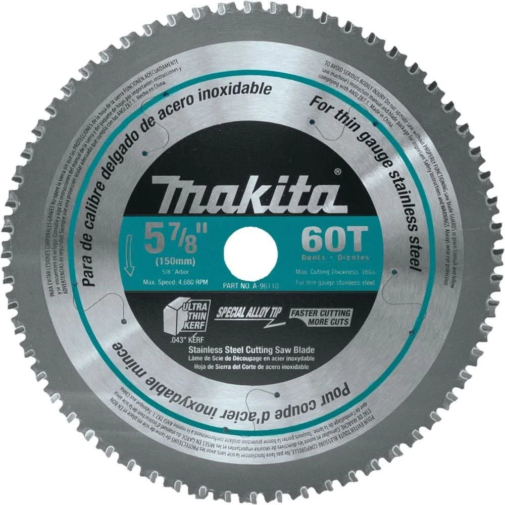 Makita A-96110 5-7/8" 60T Carbide-Tipped Saw Blade, Stainless Steel