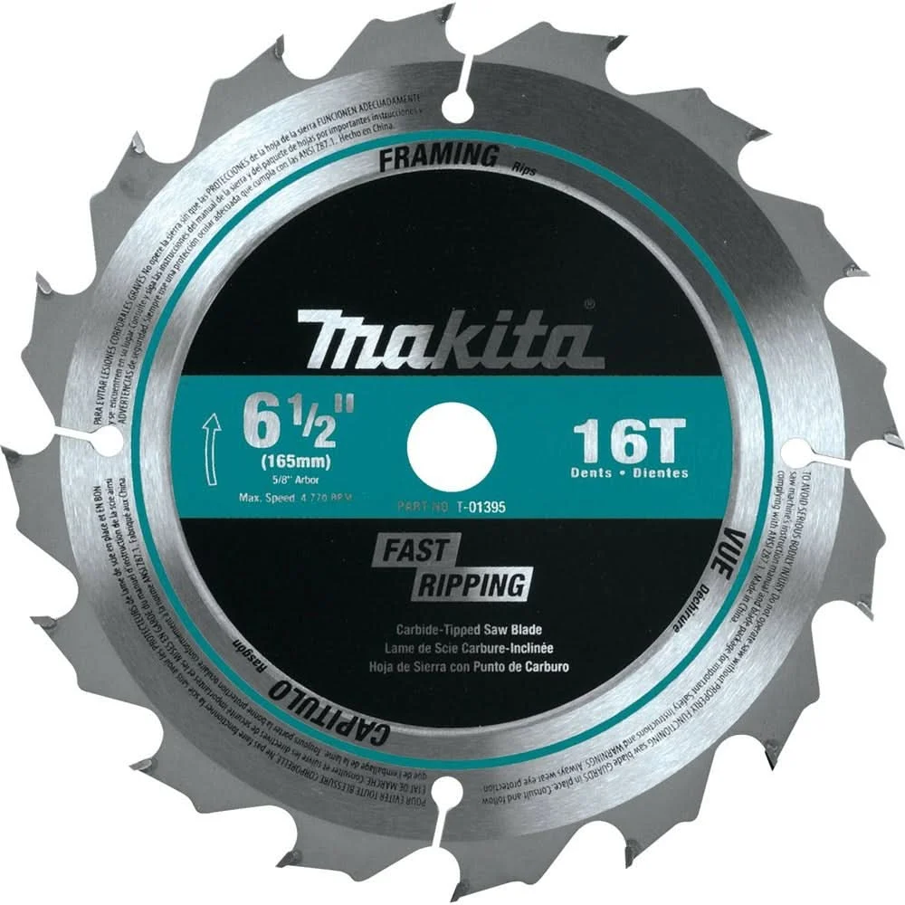 Makita T-01395 6-1/2" 16T Carbide-Tipped Circular Saw Blade, Framing