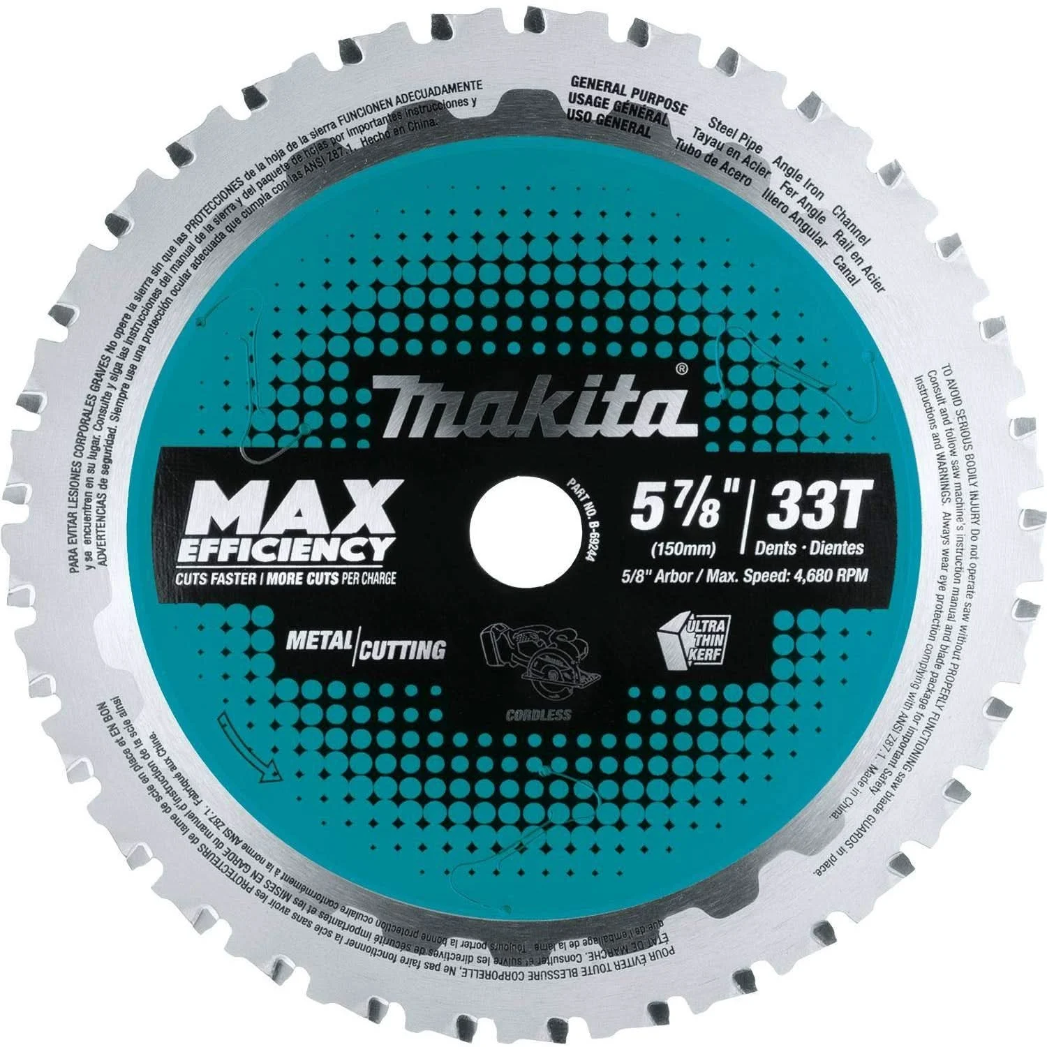 Makita B-69244 5-7/8" 33T Carbide-Tipped Max Efficiency Saw Blade, Metal/General Purpose