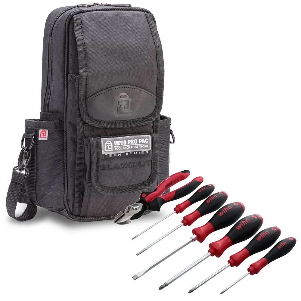 Veto Pro Pac Medium Sized Zippered Meter Bag with Wiha 7-Piece Industrial SoftFinish BiCut Compound Cutter & Screwdriver Set