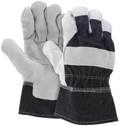 Split Leather Palm Work Gloves Economy Grade with Patch Palm 2.5 Inch Denim Cuff