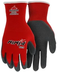 2X- Large Ninja® Flex Work Gloves 15 Gauge Red Nylon Shell Gray Latex Coated Palm and Fingertips