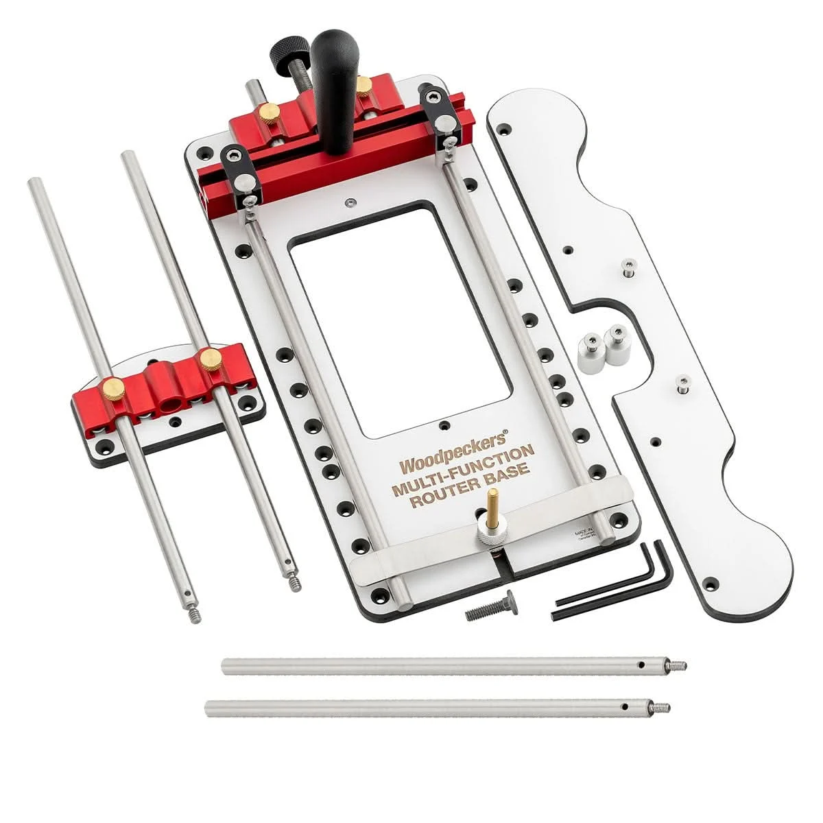 Woodpeckers MFRB-10-21 Multi-Function Router Base - Includes 10Mm And 1/4" Guide Rods And 1 Pair Of 12" Extension Rods