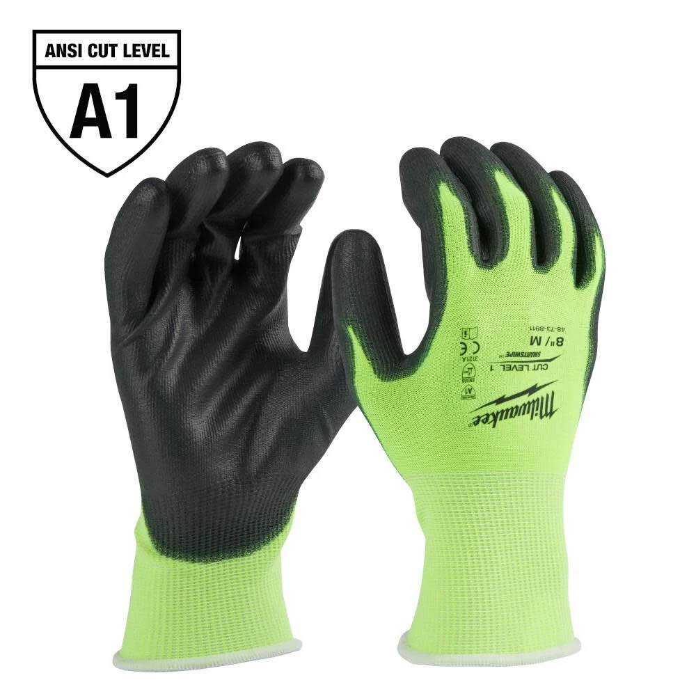 Medium High Visibility Level 1 Cut Resistant Polyurethane Dipped Work Gloves (12-Pack)