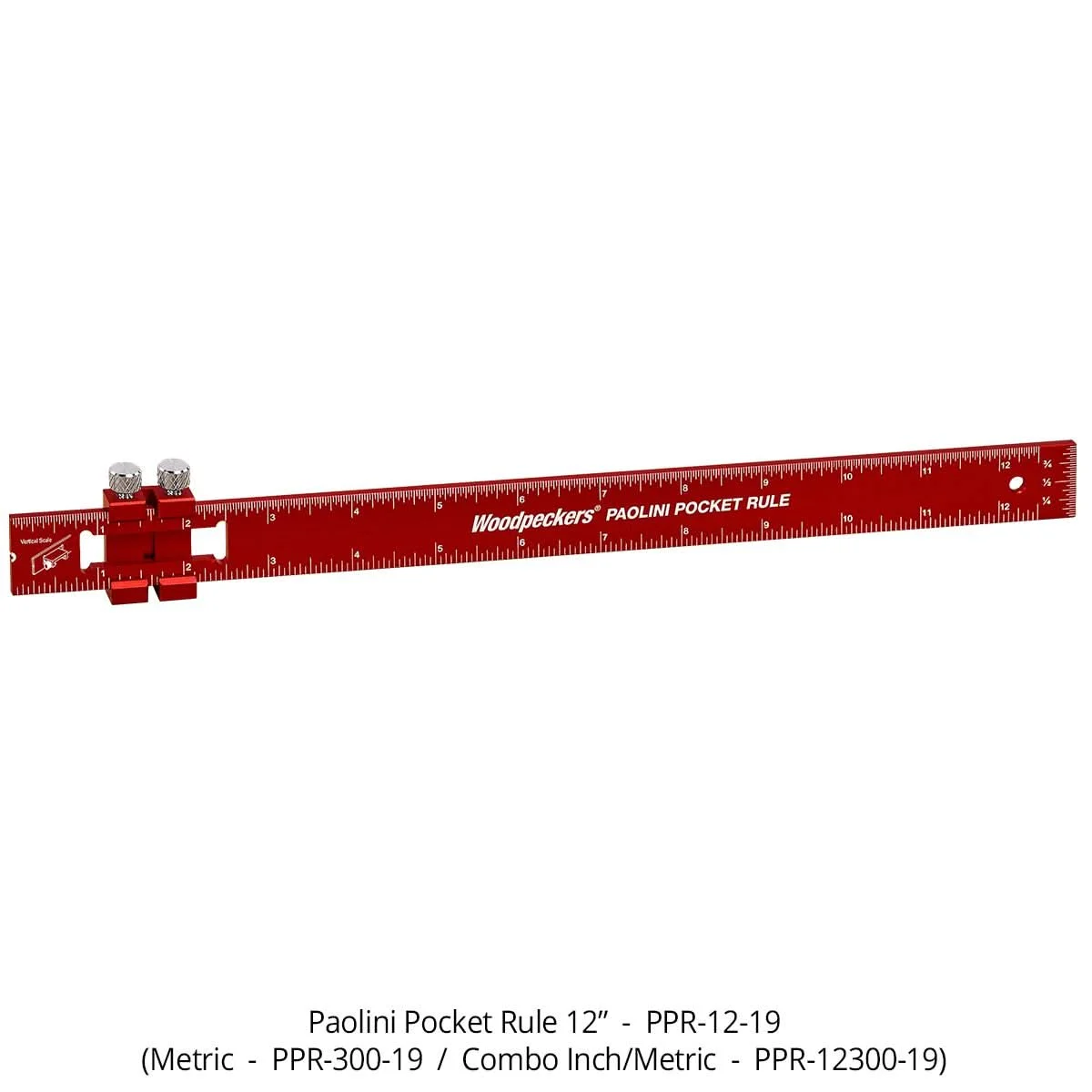 Woodpeckers PPR-12-19 Paolini Pocket Rule, 12" Aluminum