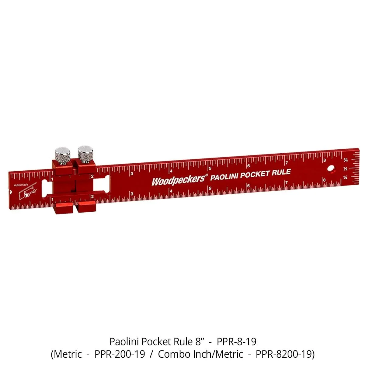Woodpeckers PPR-8200-19 Paolini Pocket Rule, 8"/200mm Aluminum