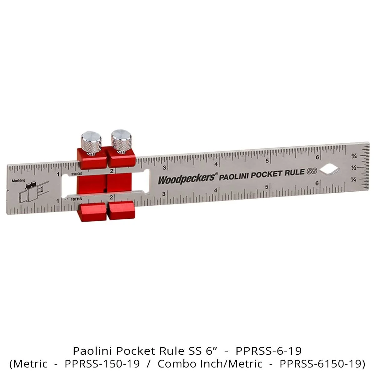 Woodpeckers PPRSS-150-19 Paolini Pocket Rule, 150mm Stainless Steel