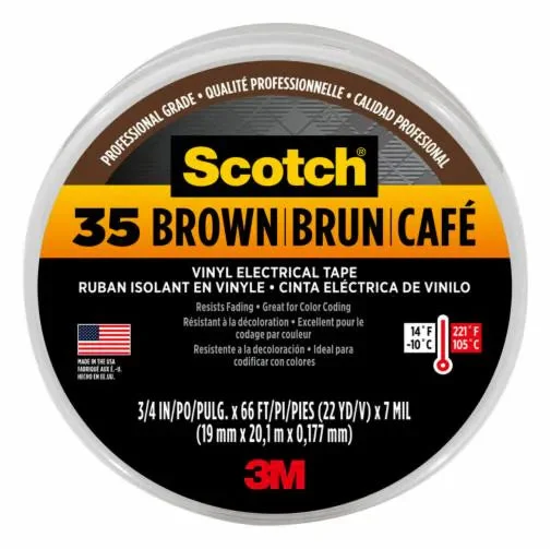 Scotch® #35 Brown Vinyl Electrical Tape 10885-BA-5, 3/4 in x 66 ft x 0.007 in