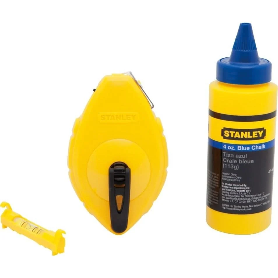 Stanley 47-443 3 Piece Chalk Box Set - 4 oz. bottle Blue Chalk & Plastic Line Levels
