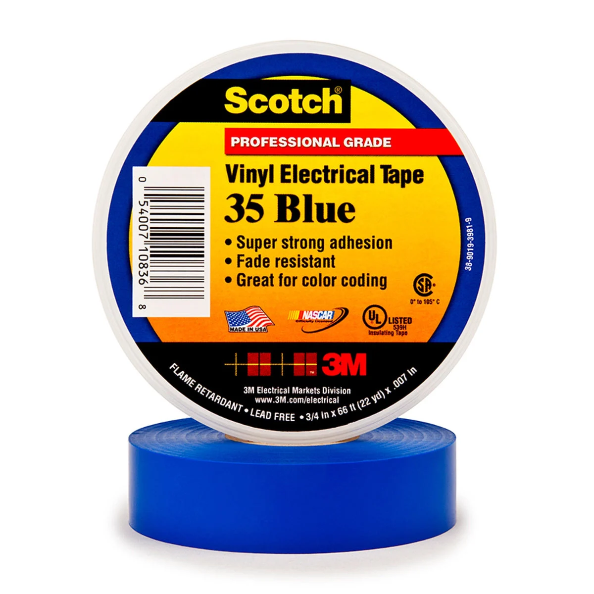 Scotch® Vinyl Color Coding Electrical Tape 35, 19 mm x 20.1 m, Blue