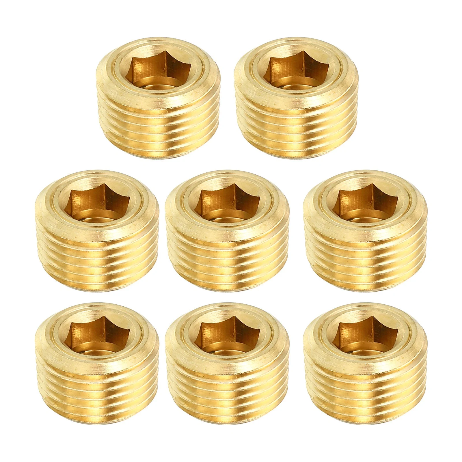 3/8" NPT Brass Hex Countersunk Plugs, 8 Pack Counter Sunk Internal Hex Thread Socket Pipe Plugs Male Fittings for Water Oil Gas Pipeline