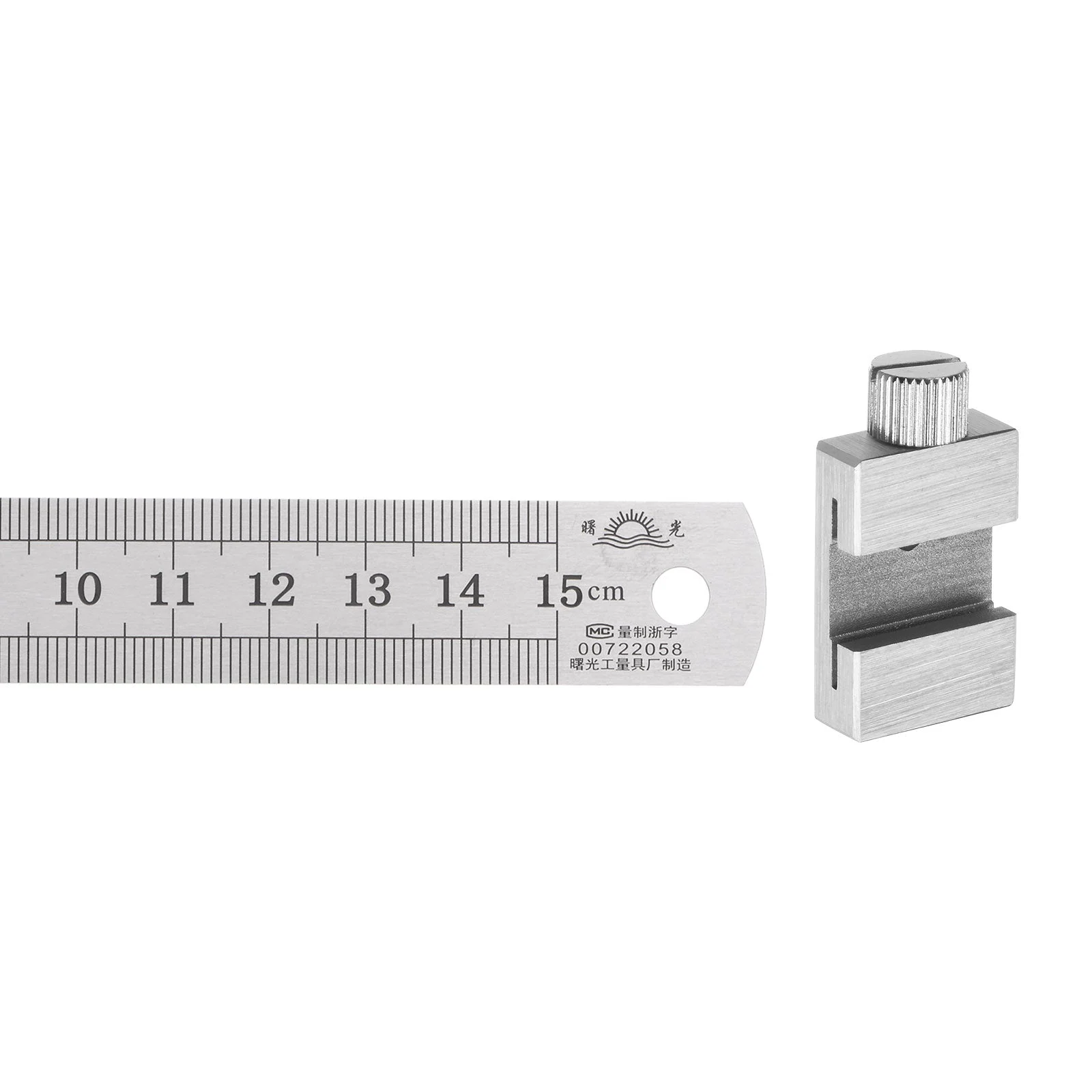 Stainless Steel Ruler with 20mm Scriber Block 6" Metric Inch Ruler, Silver Tone