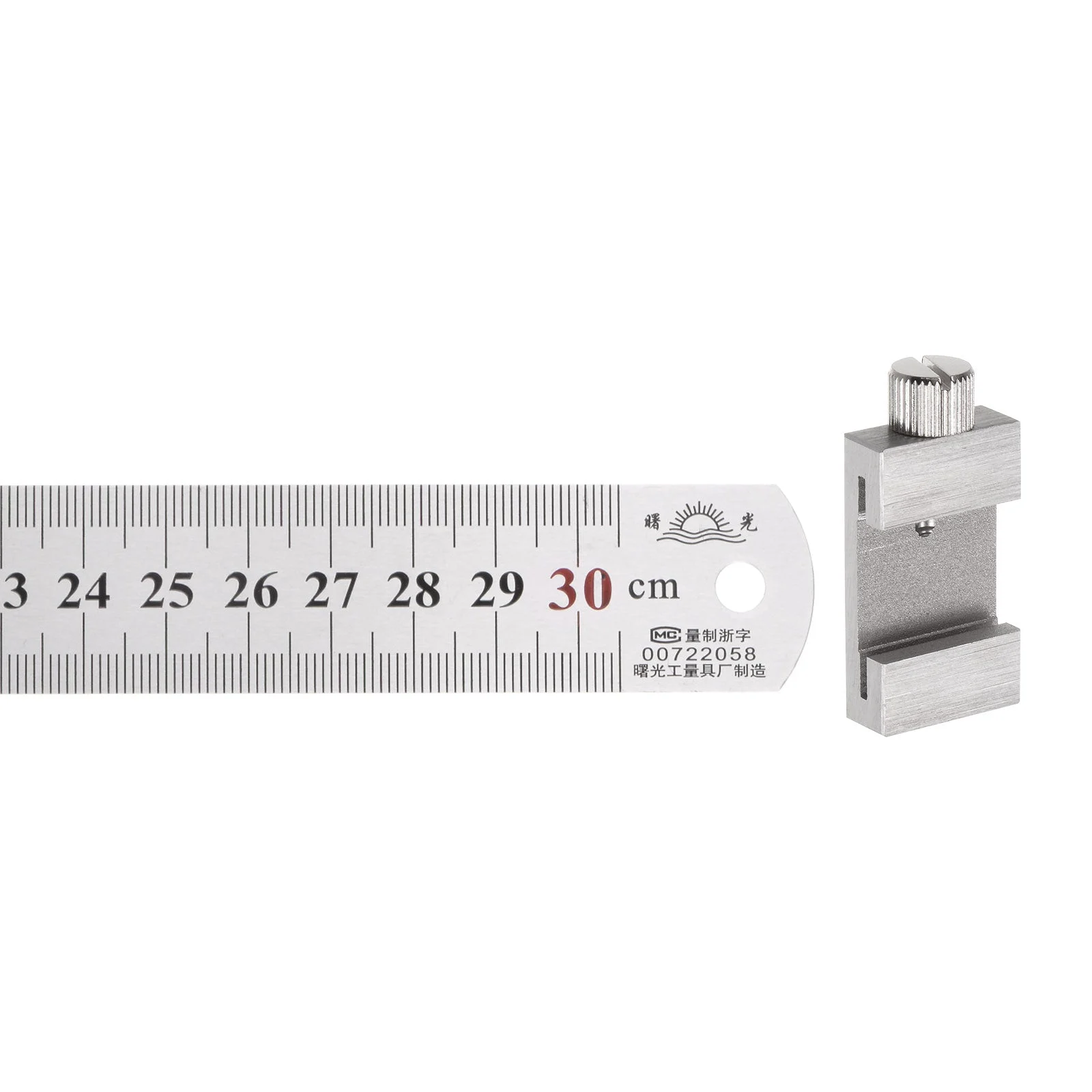 Stainless Steel Ruler with 27mm Scriber Block 12" Metric Inch Ruler Silver Tone