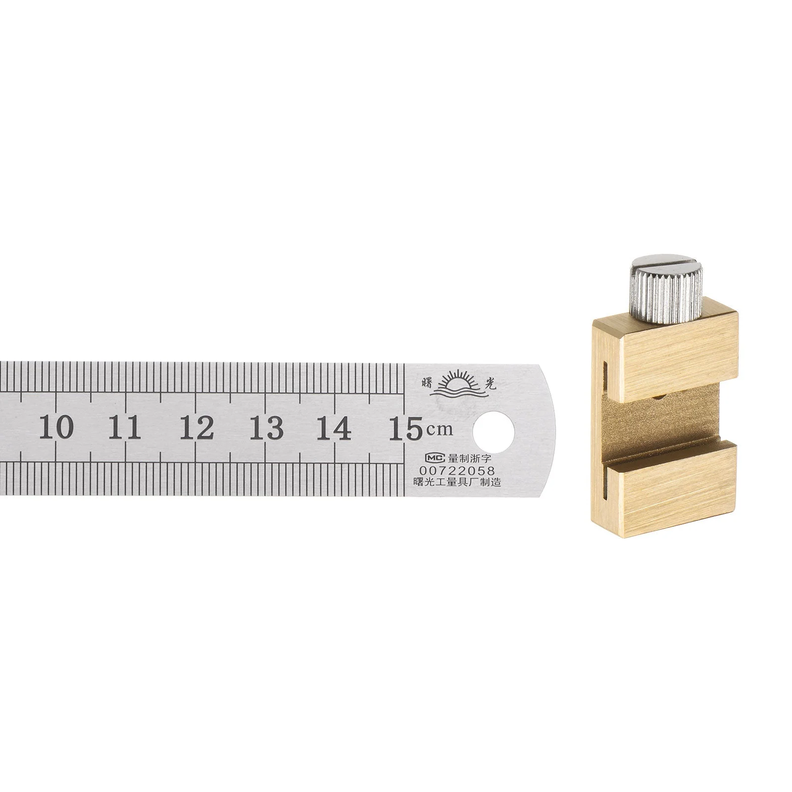 Stainless Steel Ruler with 20mm Scriber Block 6" Metric Inch Ruler, Gold Tone