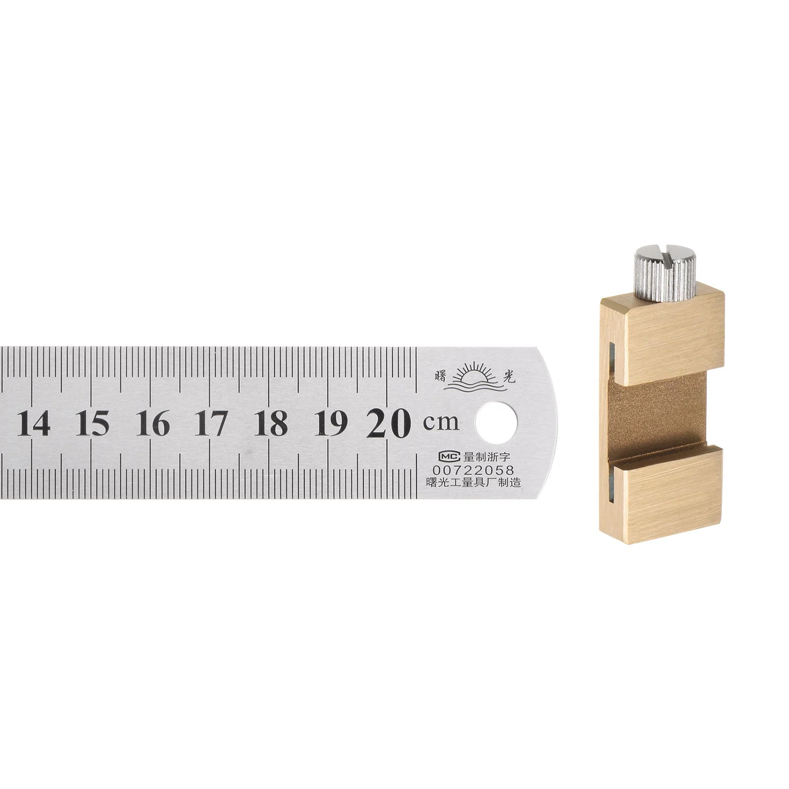 Stainless Steel Ruler with 27mm Scriber Block 8" Metric Inch Ruler, Gold Tone