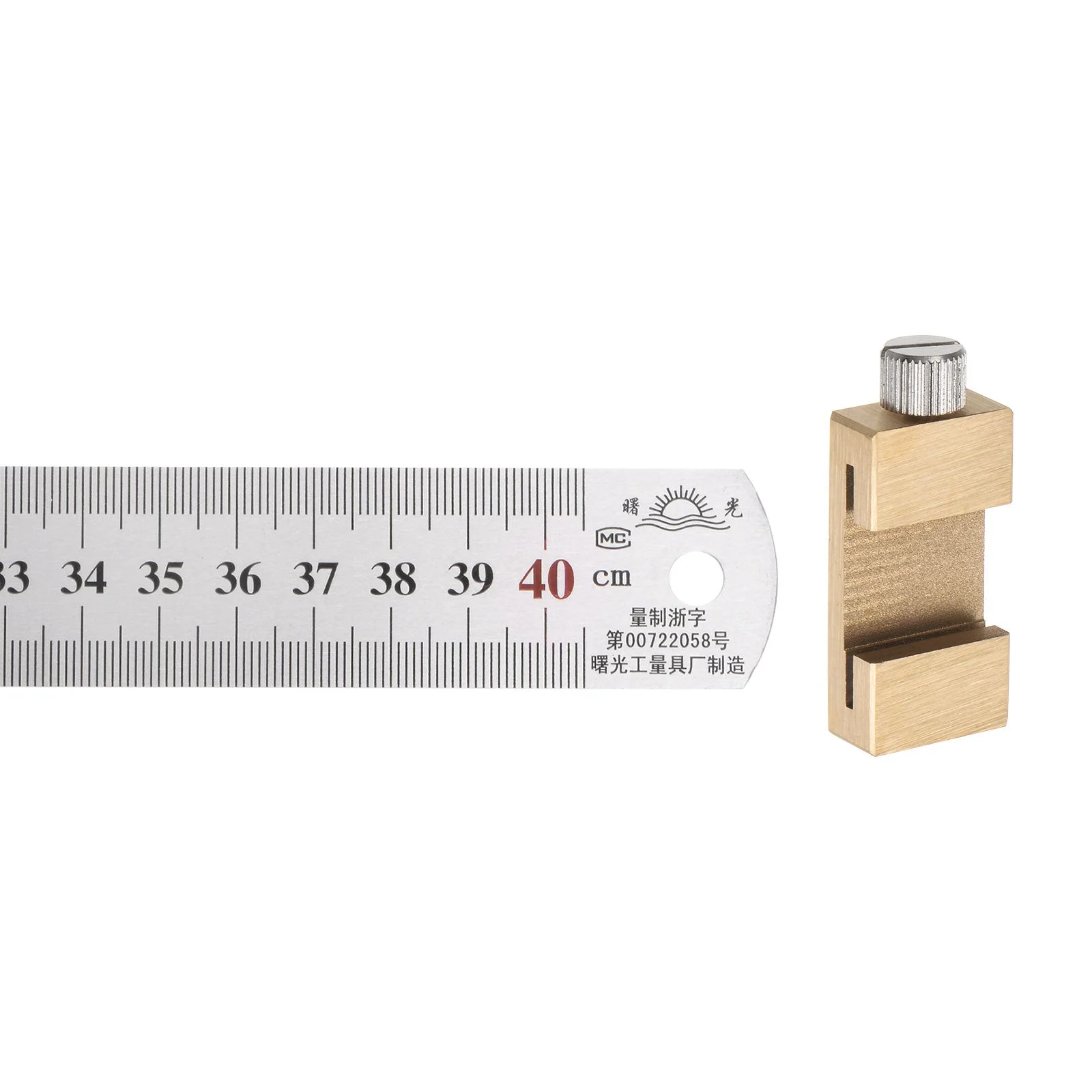 Stainless Steel Ruler with 30mm Scriber Block 18" Metric Inch Ruler, Gold Tone