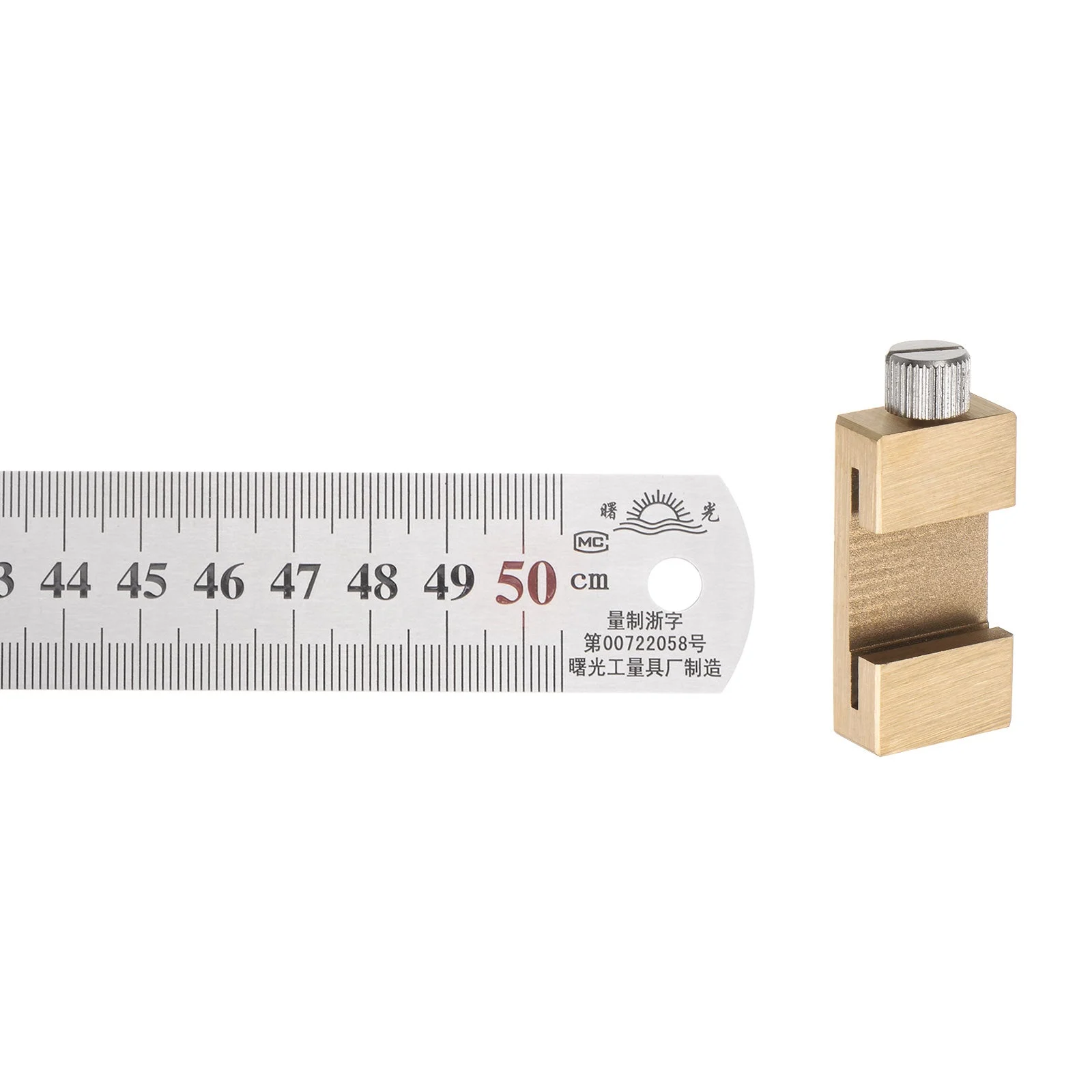 Stainless Steel Ruler with 30mm Scriber Block 20" Metric Inch Ruler, Gold Tone