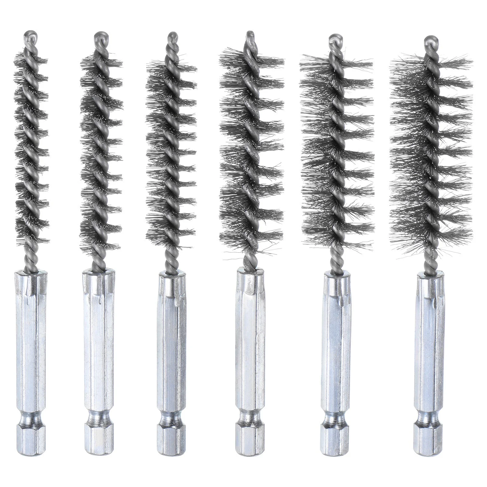 6Pcs Bore Brush Set 8mm,10mm,12mm,15mm,17mm,19mm Different Bristle Lengths