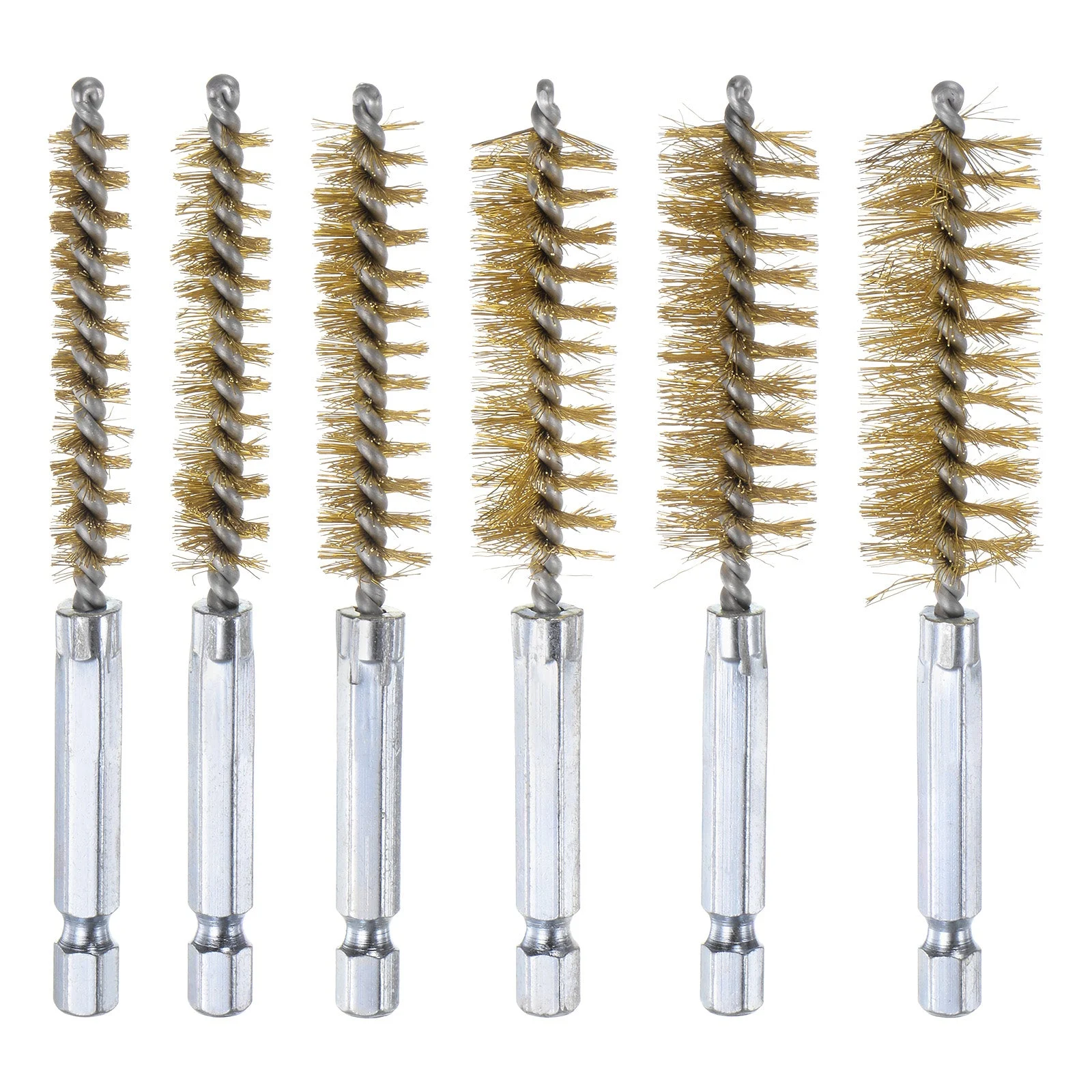 6Pcs Bore Brush Set 8mm,10mm,12mm,15mm,17mm,19mm Different Bristle Lengths Brass