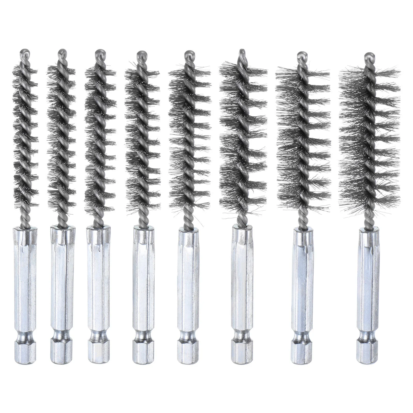 8Pcs Bore Brush Set 8mm,9mm,10mm,11mm,13mm,15mm,17mm,19mm Bristle Lengths Steel