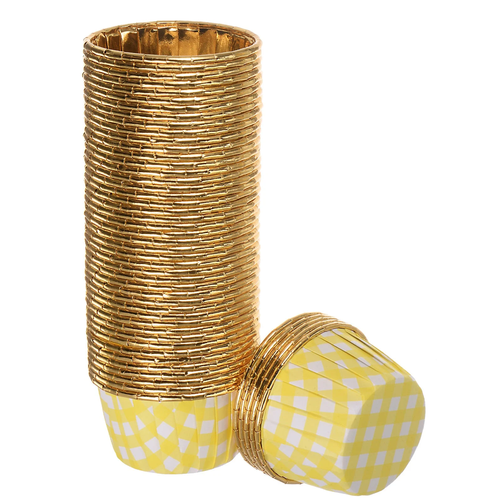Gold Yellow Plaid Cupcake Cups, 50pcs Aluminum Foil Standard Cupcake Liners