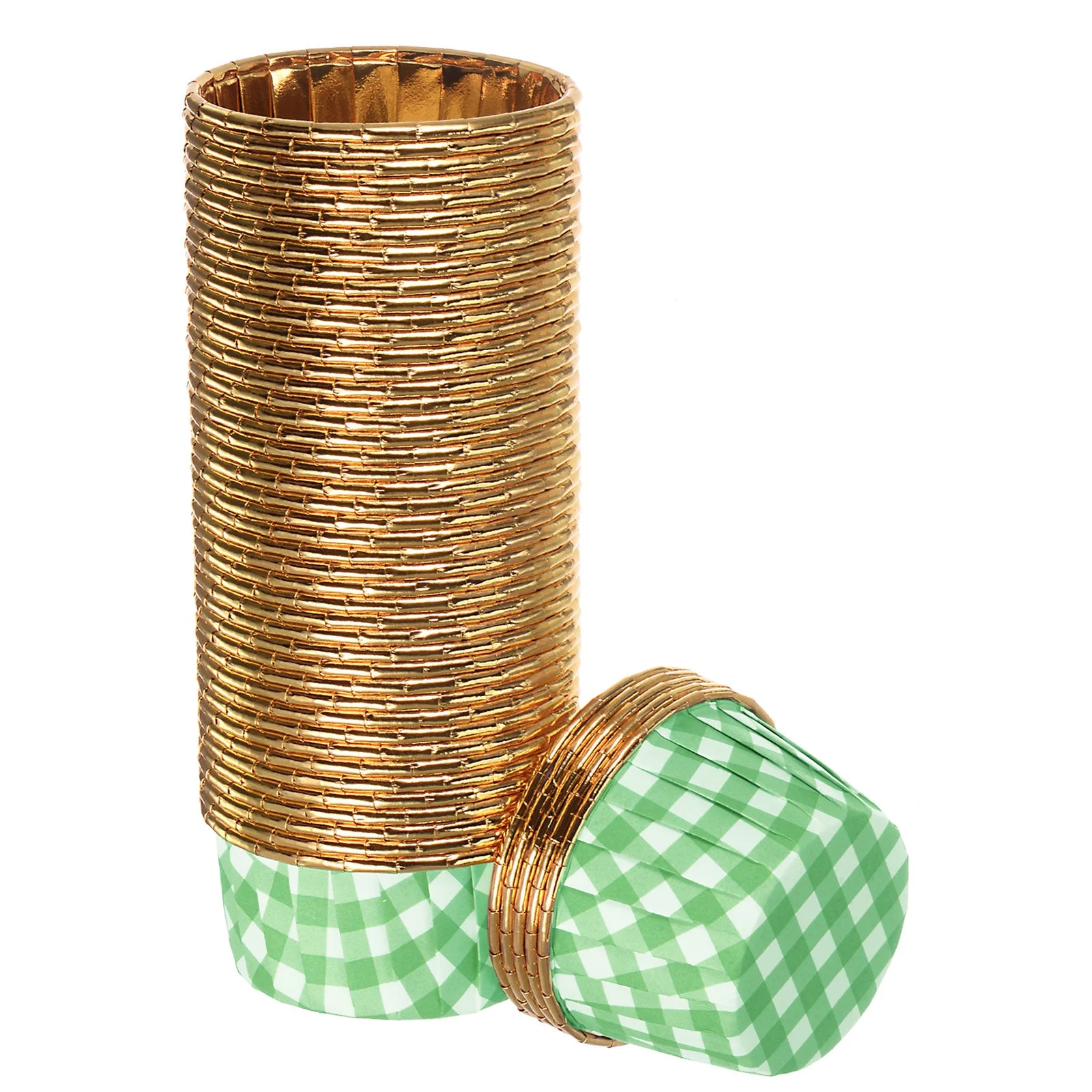 Gold Green Plaid Cupcake Cups, 50pcs Aluminum Foil Standard Cupcake Liners