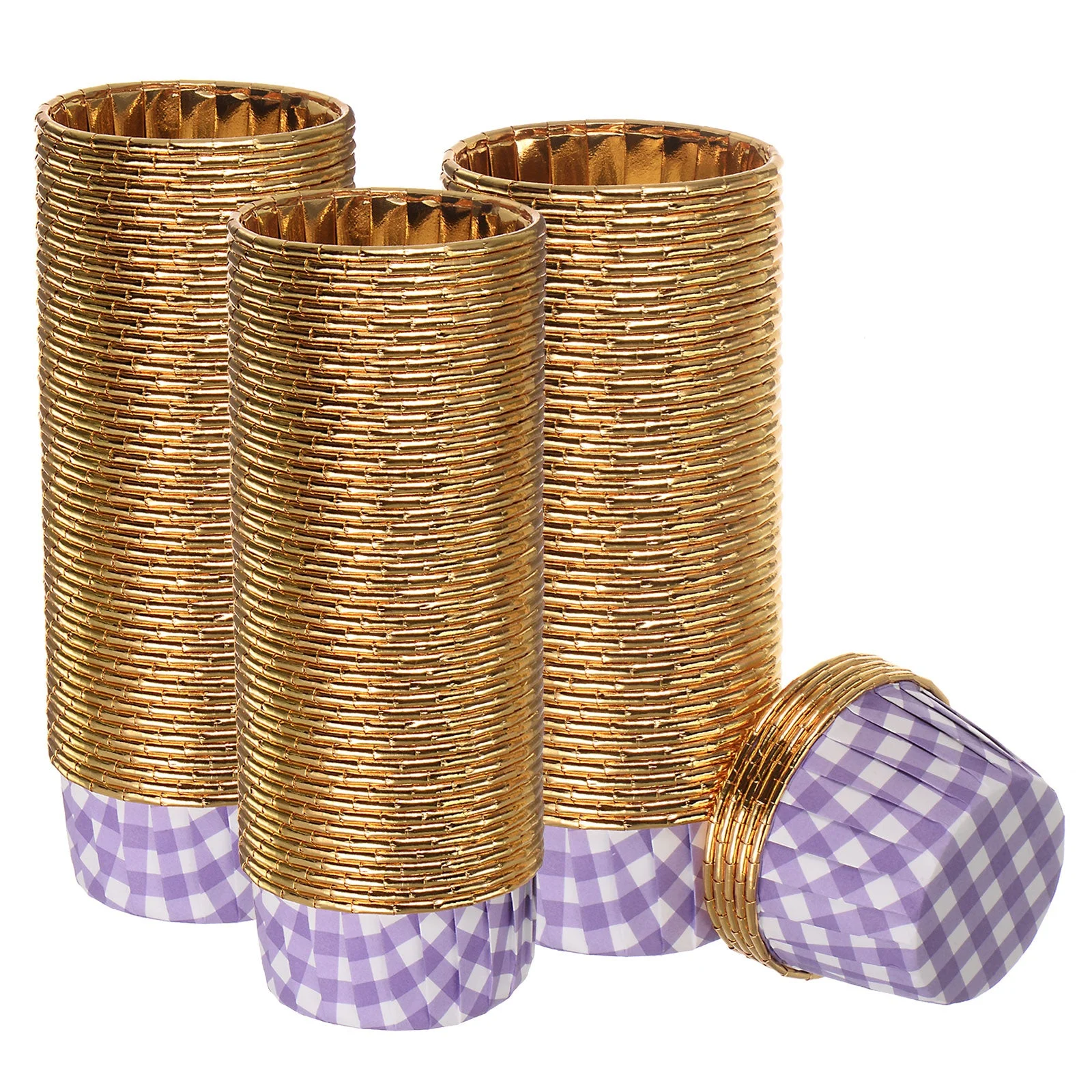 Gold Purple Plaid Cupcake Cups, 150pcs Aluminum Foil Standard Cupcake Liners