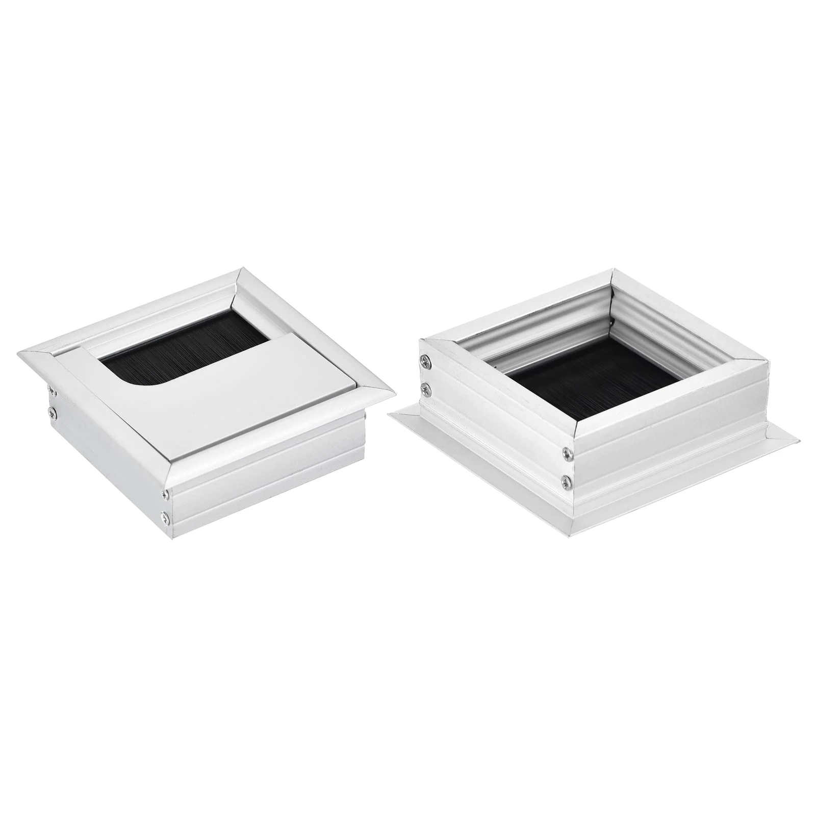 2Pcs Cable Hole Cover 67mm X67mm Aluminum Alloy Square Desk Grommet, Silver