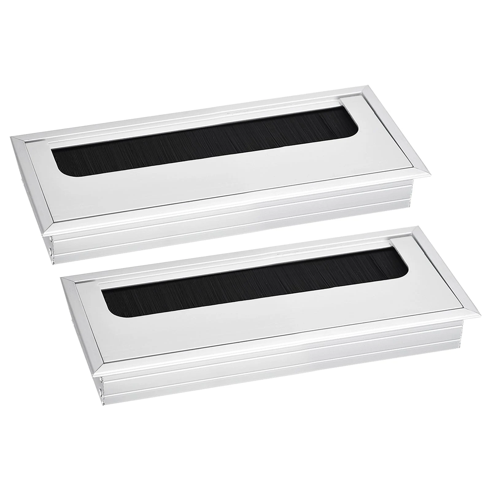 2Pcs Cable Hole Cover 150mm x 70mm Aluminum Alloy Rectangle Desk Grommet, Silver