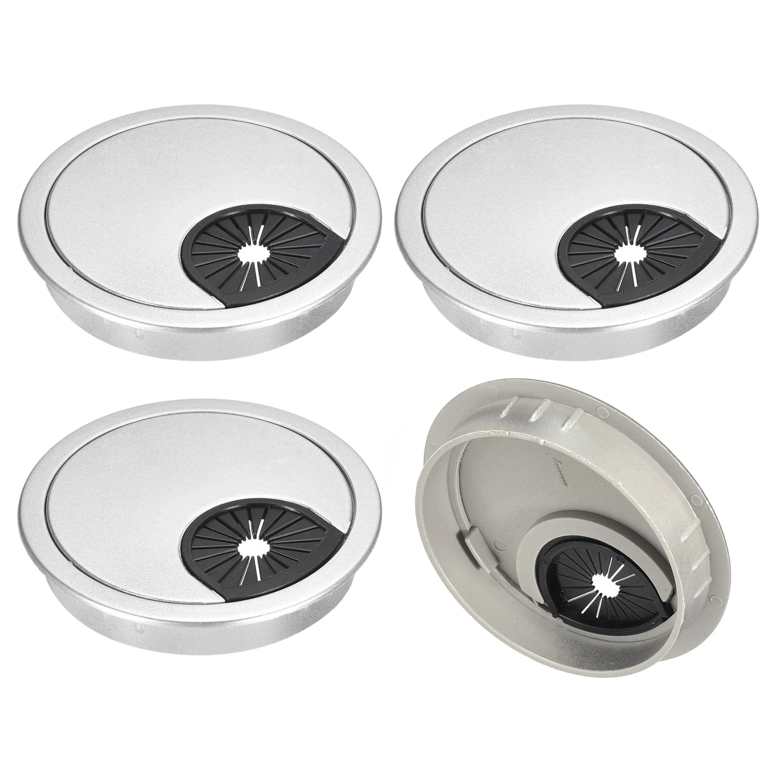 4Pcs 2-3/8"(60mm) Cable Hole Cover ABS Desk Cable Wire Cord Grommet, Silver
