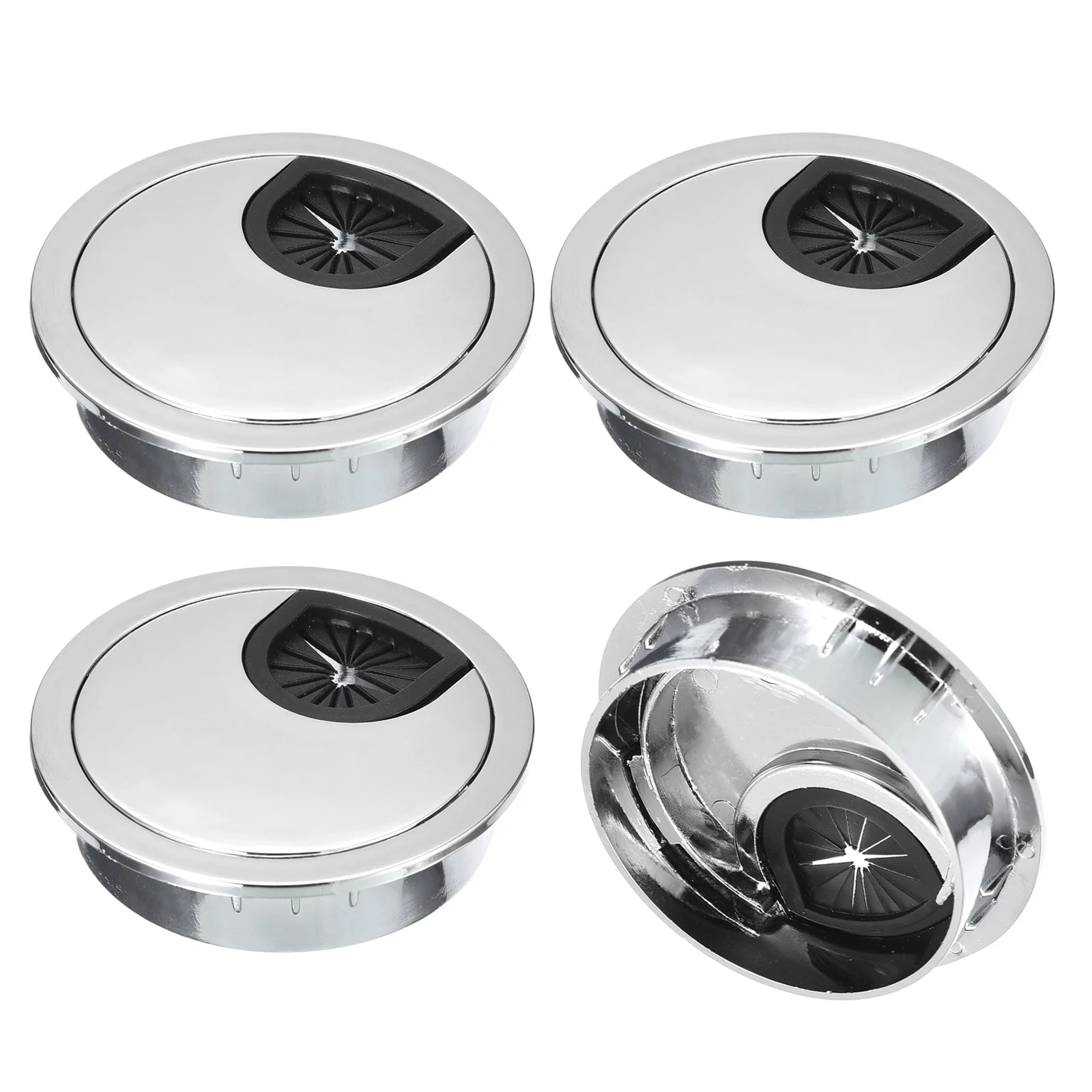 4Pcs 2-1/4"(57mm) Cable Hole Cover ABS Desk Cable Wire Cord Grommet, Silver
