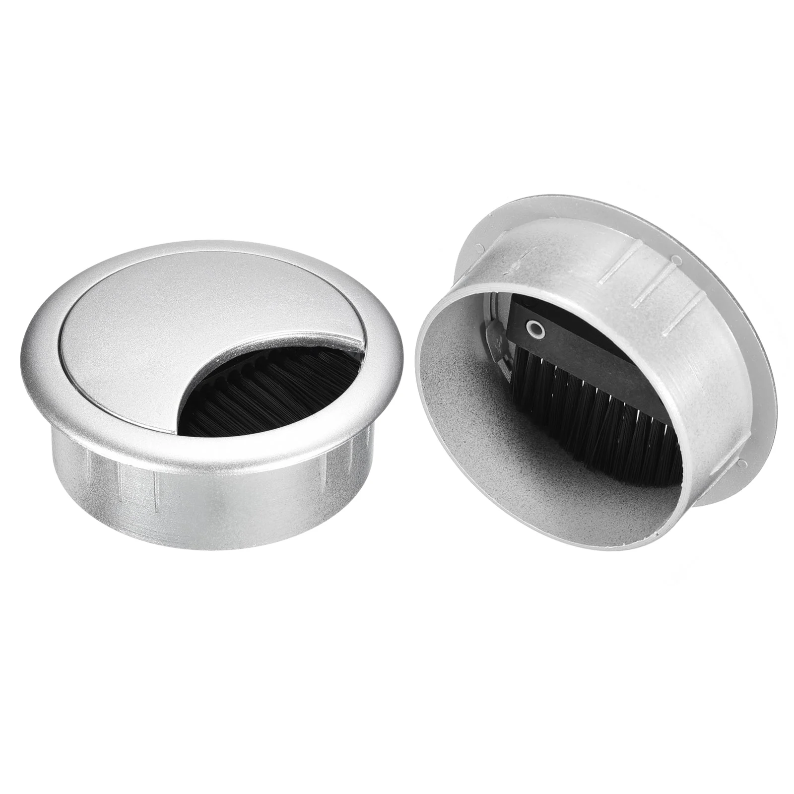 2Pcs 2-3/8"(60mm) Cable Hole Cover ABS Arc Desk Cable Wire Cord Grommet, Silver