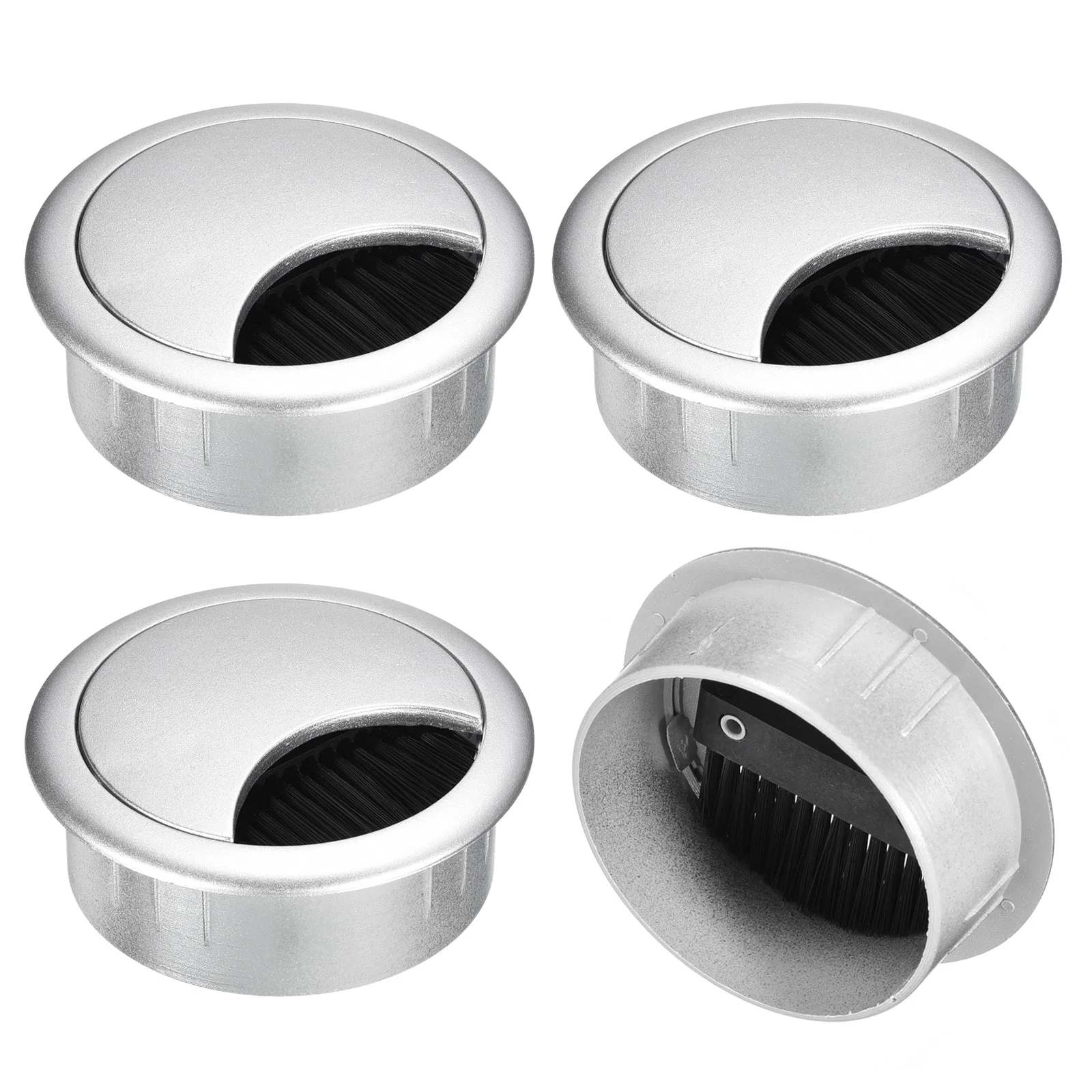 4Pcs 2-3/8"(60mm) Cable Hole Cover ABS Arc Desk Cable Wire Cord Grommet, Silver